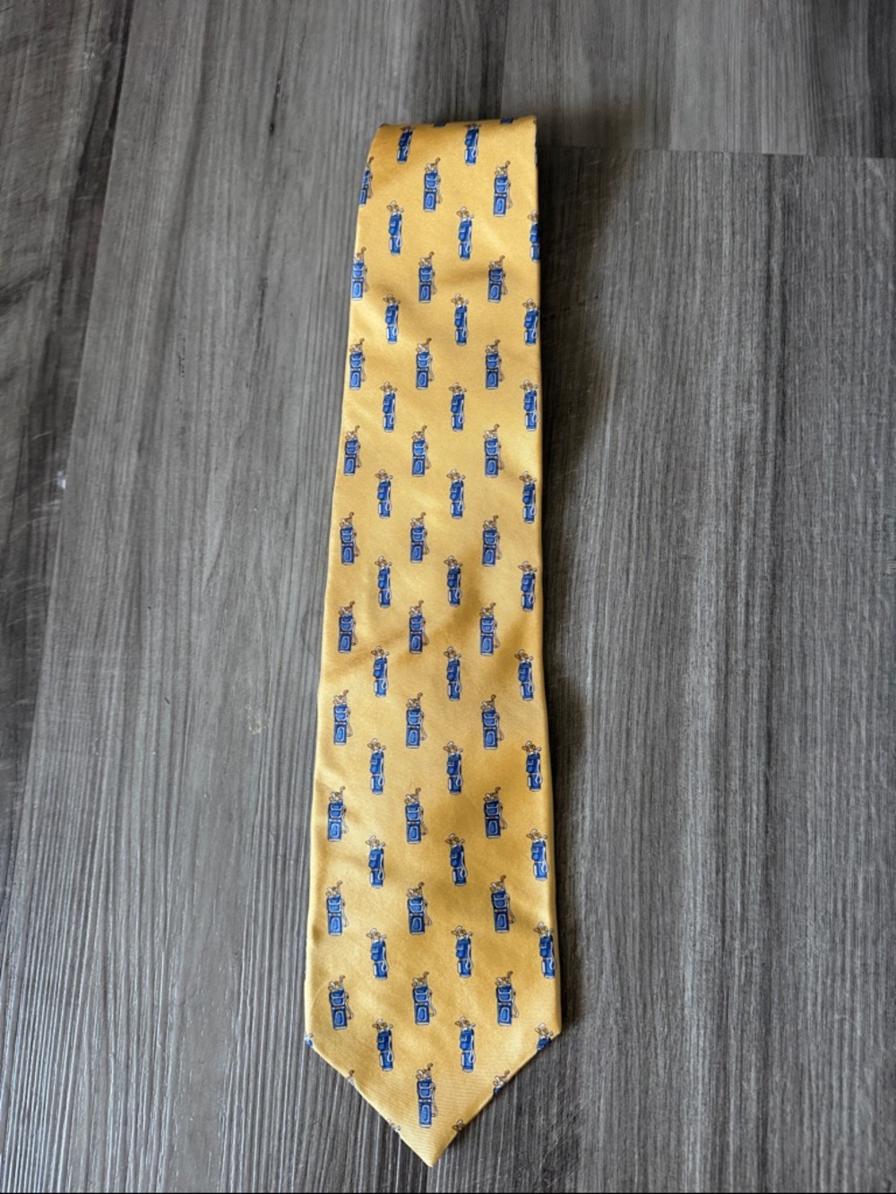 Grand Master’s gold necktie men’s 100% silk championship, yellow blue golf clubs - Picture 2 of 5